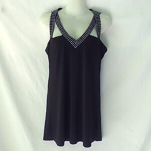 Joseph Ribkhof Black Sleeveless Tunic Top Rhinestone Straps Size 8 EUC
